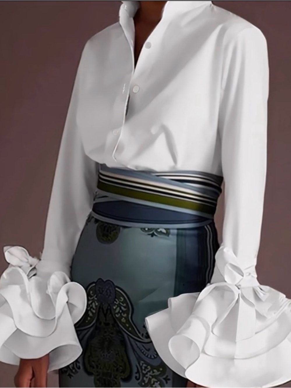 Passion of Essence White Button-Down Ruffled Cuff Blouse